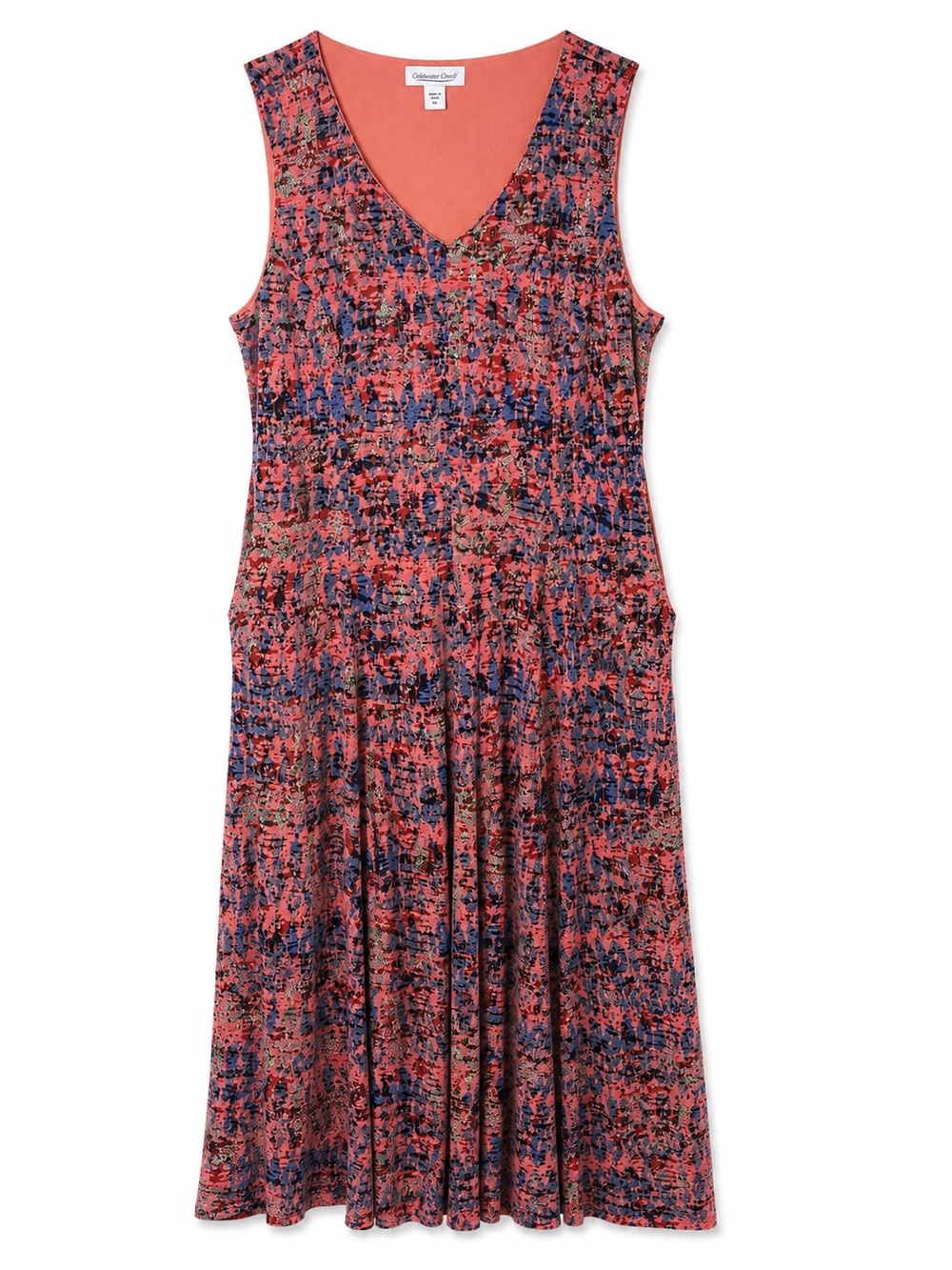 Coldwater Creek Women’s XL Sleeveless Midi Dress Pink Blue Abstract